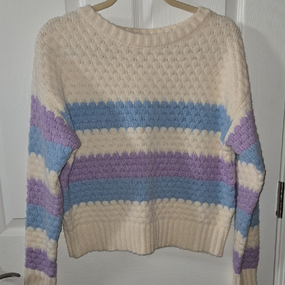 First Love Striped Sweater - Cream, Blue, and Purple